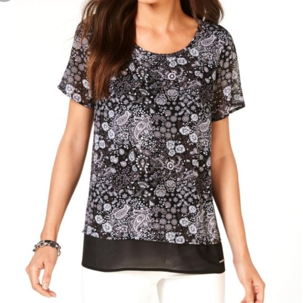 NWT Michael by MK Flyaway Paisley black white gray
